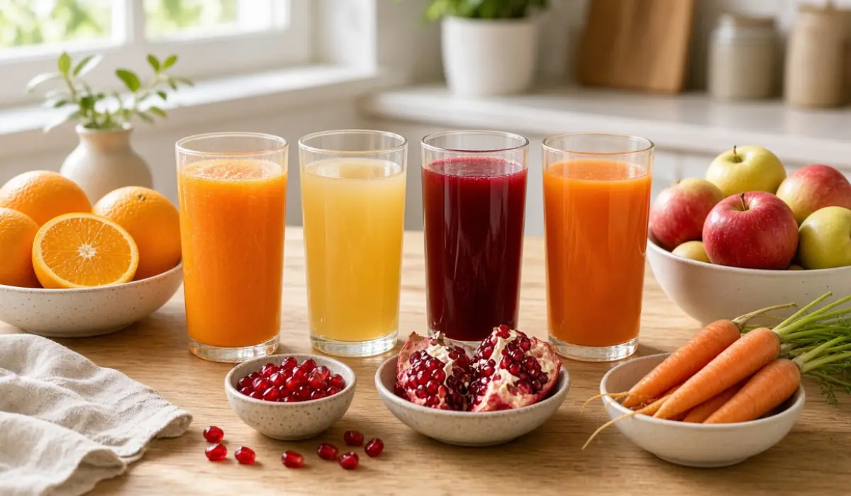 Best juices for pregnancy including orange, apple, pomegranate, and carrot juice